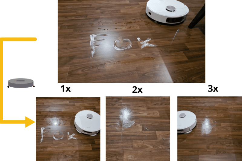 Das Wischtestergebnis auf dem Laminat des Dreame L10s Ultra ist zu sehen.